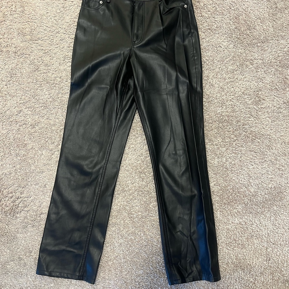 Zara Black Faux Leather Straight-Leg Pants